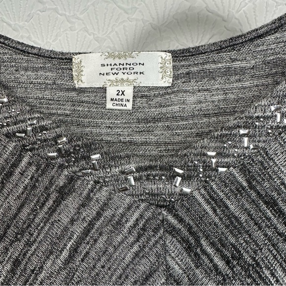 Shannon Ford New York Women’s Size 2X Gem Lined V-neck Heather 3/4 Sleeve Blouse - Picture 6 of 7